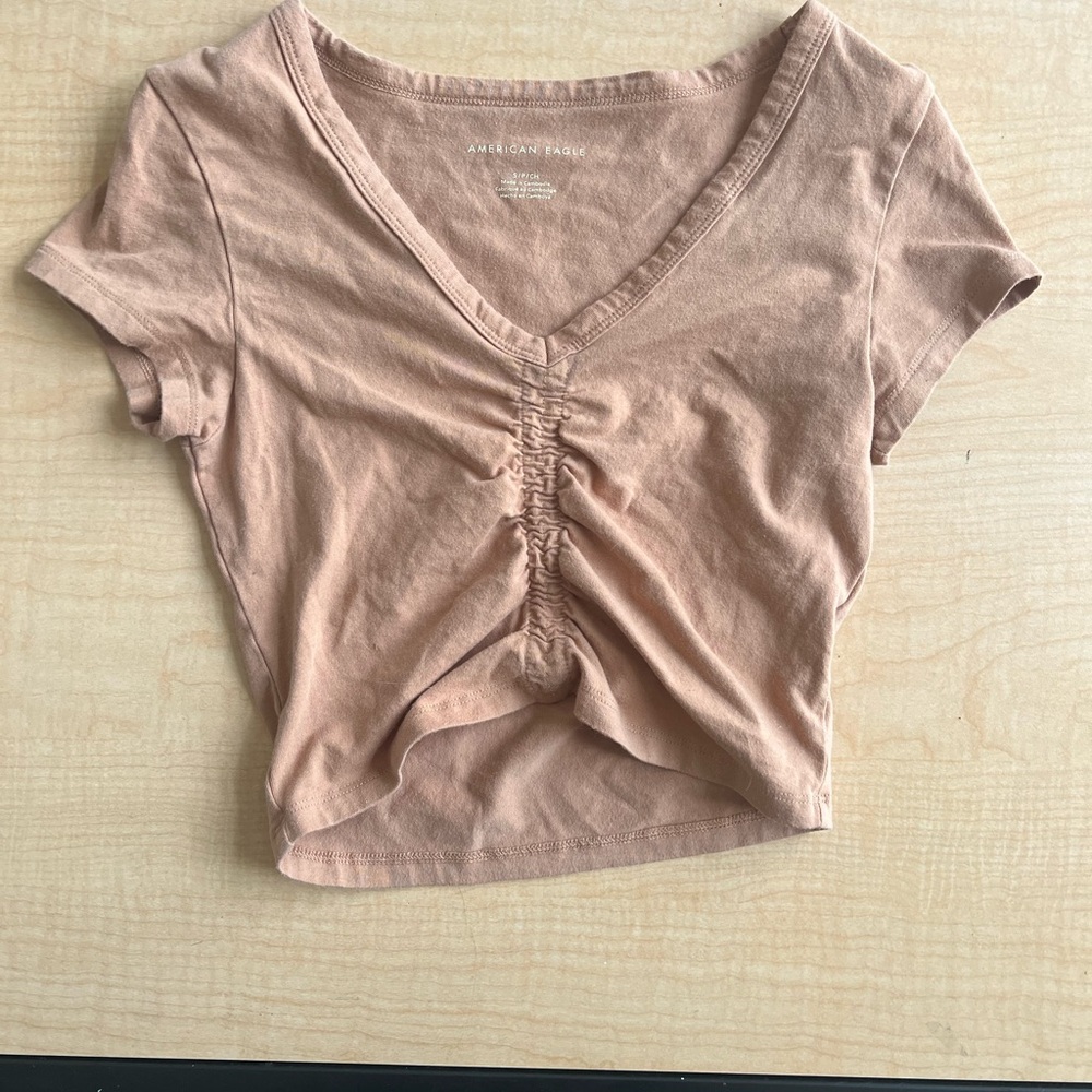 American Eagle Outfitters Pink Ruched Crop T-Shirt